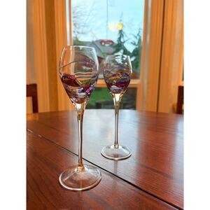 Two (2) Romanian Milano Stained Glass Mosaic Cordial Glasses